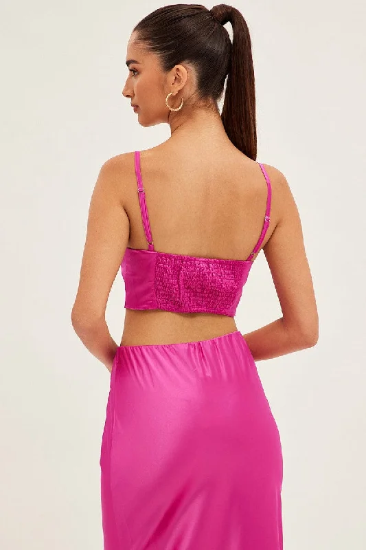 Pink Corset Top Sleeveless Sweetheart Crop Satin