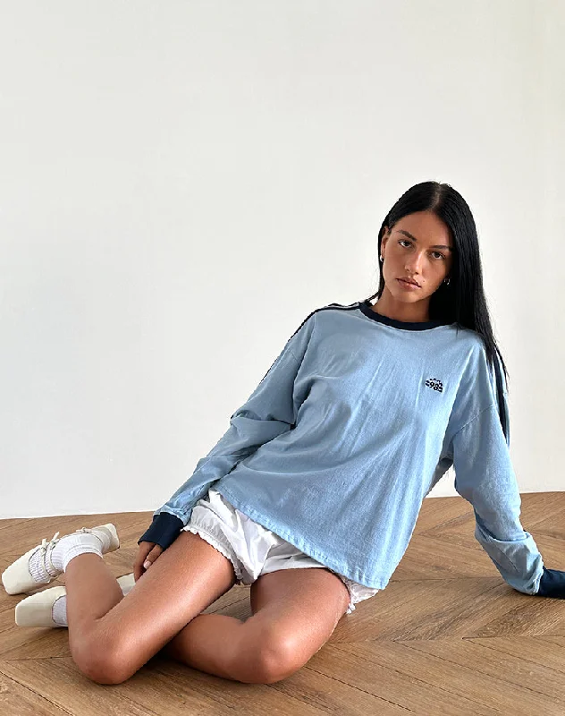 Prata Long Sleeve Top in Nantucket Blue with Navy Binding