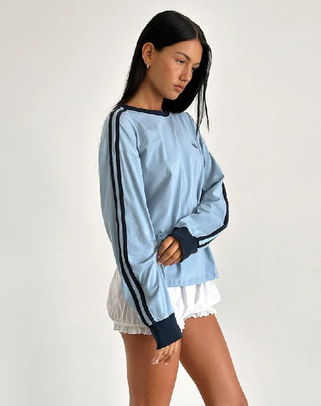 Prata Long Sleeve Top in Nantucket Blue with Navy Binding