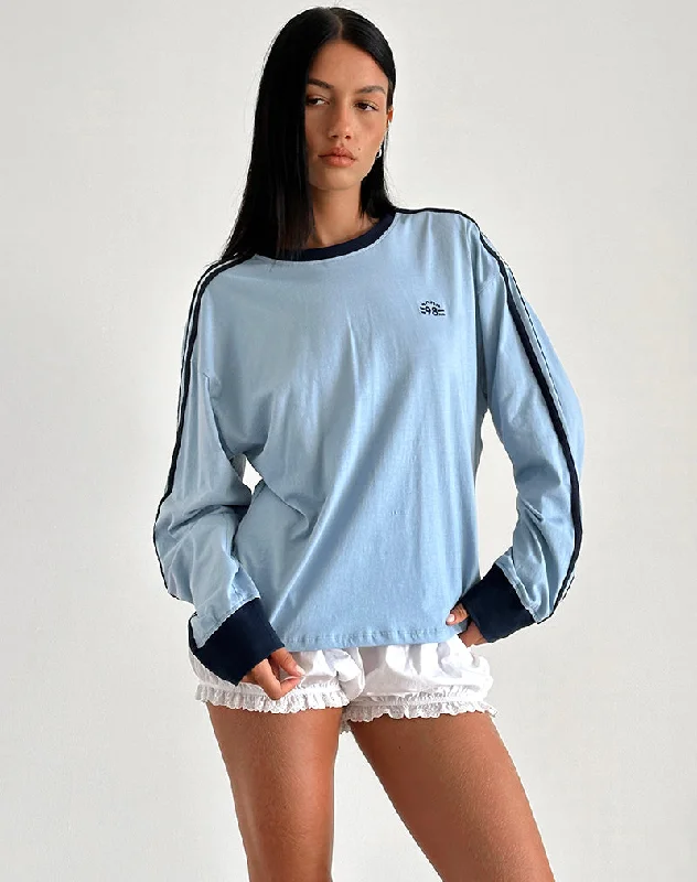 Prata Long Sleeve Top in Nantucket Blue with Navy Binding