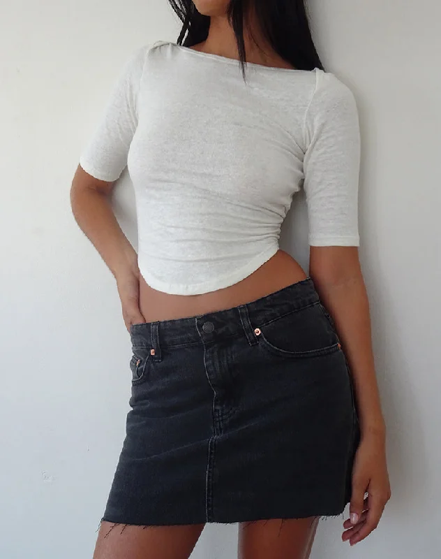 Ralda Curved Hem Top in Cotton Hemp White