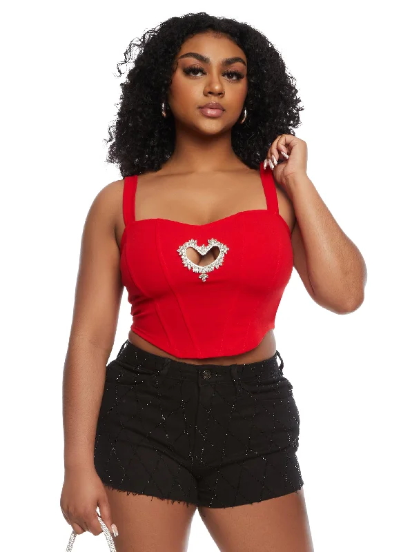 Rhinestone Heart Cut Out Corset Crop Top