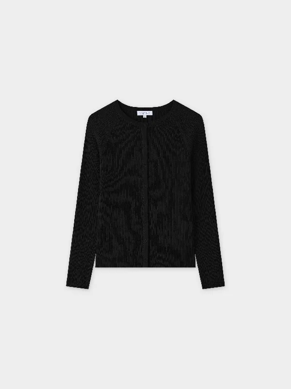 Ribbed Knit Cardigan-Black