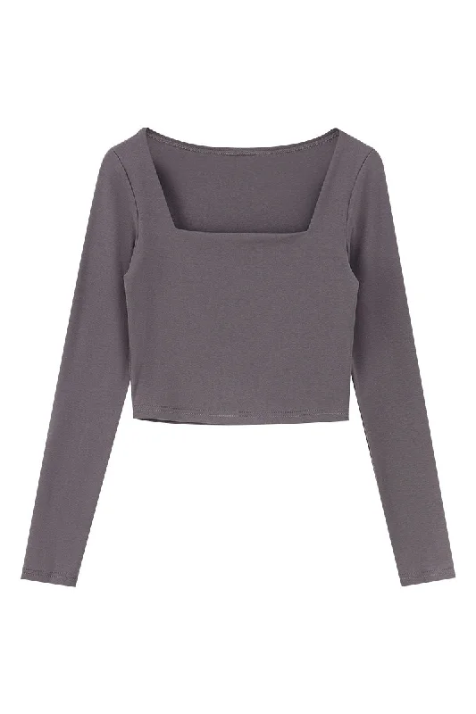 Richie House Women's Long Sleeve Casual Crop Top Ribbed Knit Slim Fitted T-Shirt RHW4065