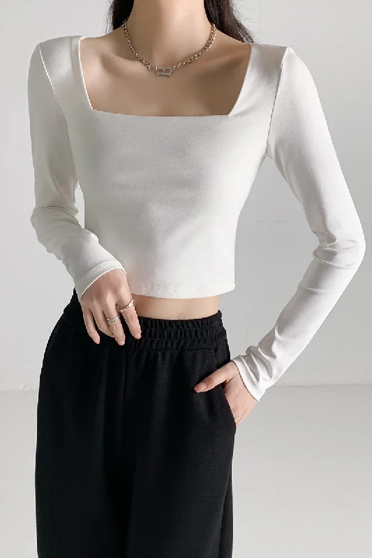 Richie House Women's Long Sleeve Casual Crop Top Ribbed Knit Slim Fitted T-Shirt RHW4065