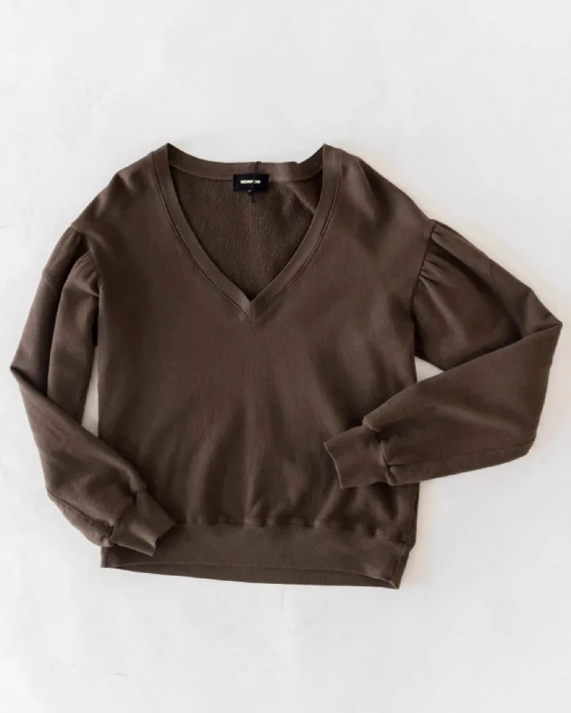 Shirred Sleeve Sweatshirt In Cocoa