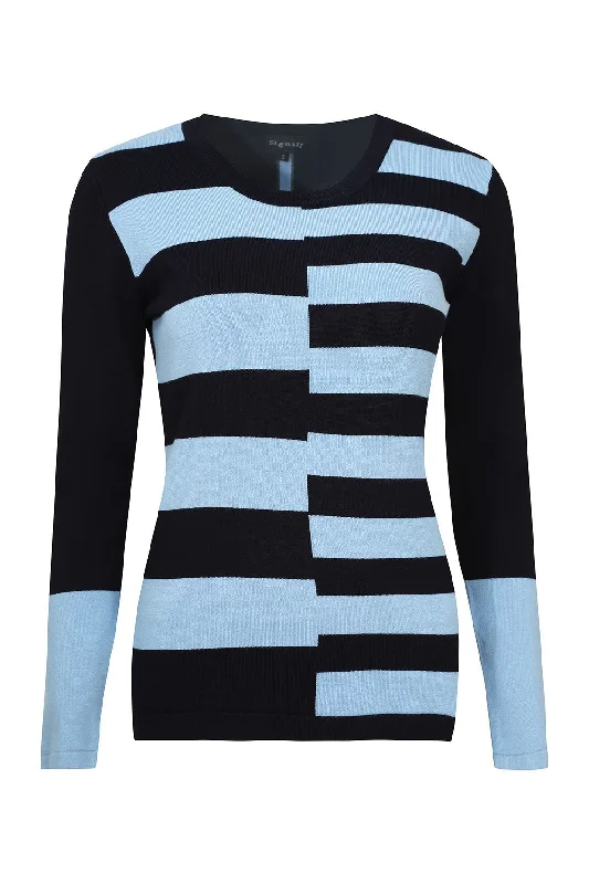 Stripe Viscose Rich Jersey | NAVY/ICE-BLUE | 5721ZR