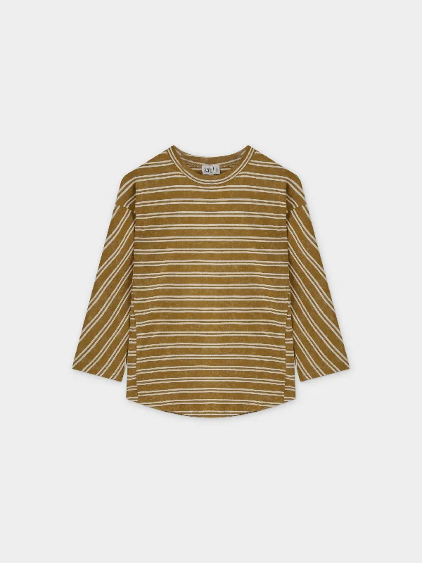 Striped Boxy Tee-Washed Tan