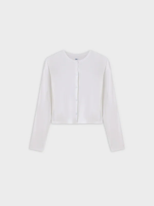 Basic T-Shirt Cropped Cardigan-White