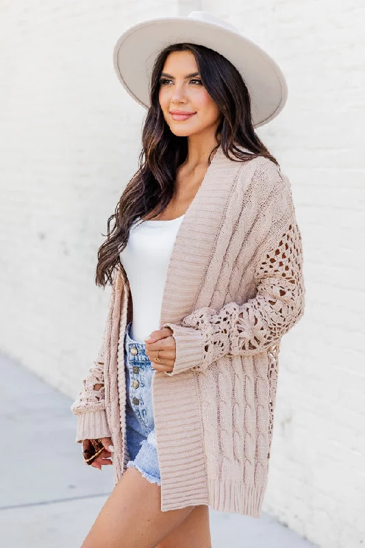 What's The Plan Tan Crochet Sleeve Cardigan