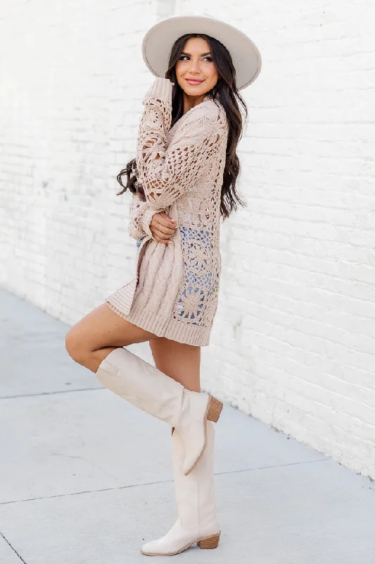 What's The Plan Tan Crochet Sleeve Cardigan