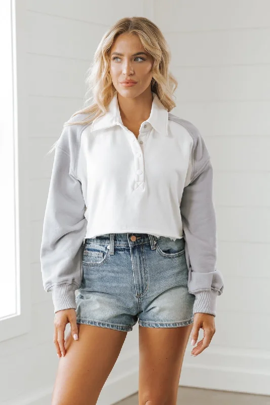 White Color Block Cropped Pullover - FINAL SALE