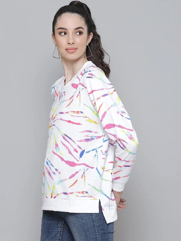 White Terry Multicolor Strokes Print Sweatshirt