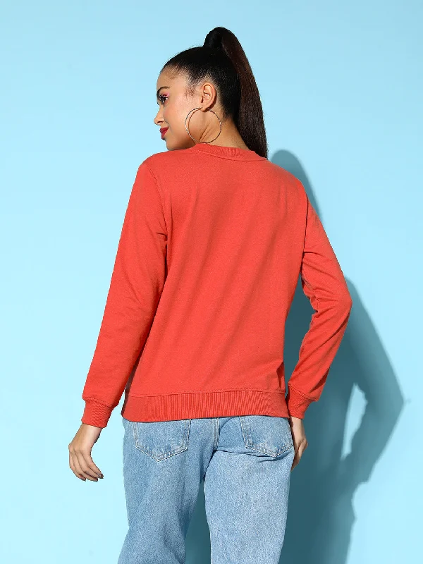 Women Coral COFFEE Studded Terry Sweatshirt