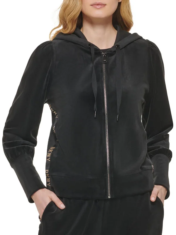 Womens Velour Long Sleeves Zip Hoodie