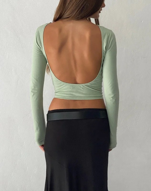 Xiabon Backless Long Sleeve Top in Desert Sage