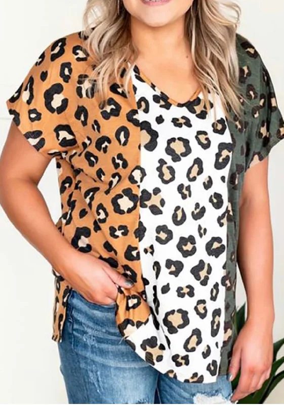 Yellow Plus Size Leopard Print Contrast Top