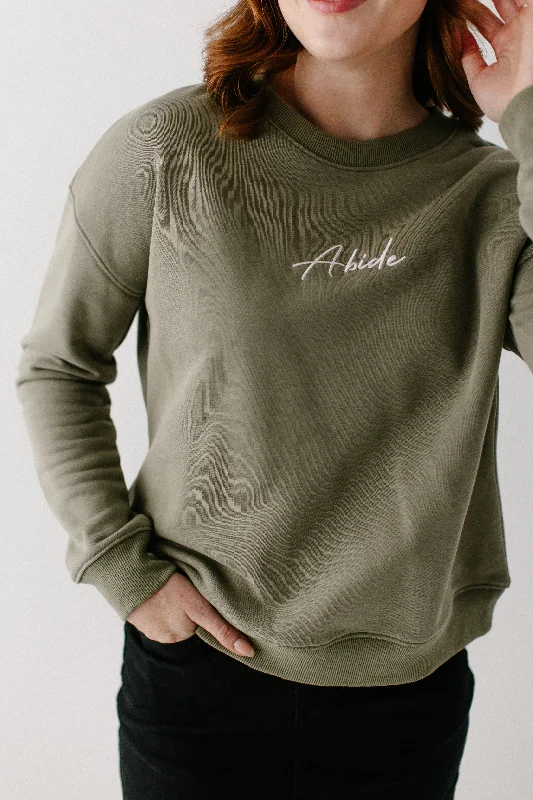 'Abide' Embroidered Pullover in Washed Olive FINAL SALE