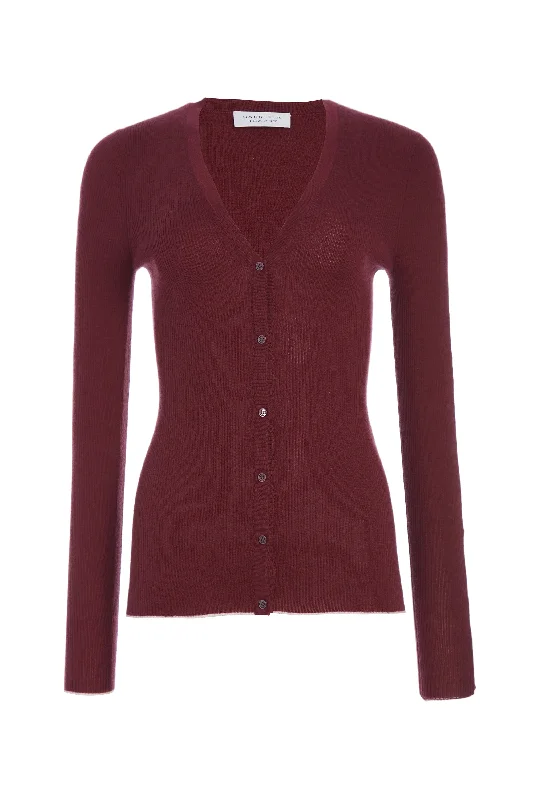 Addison Knit Cardigan in Bordeaux Cashmere Silk