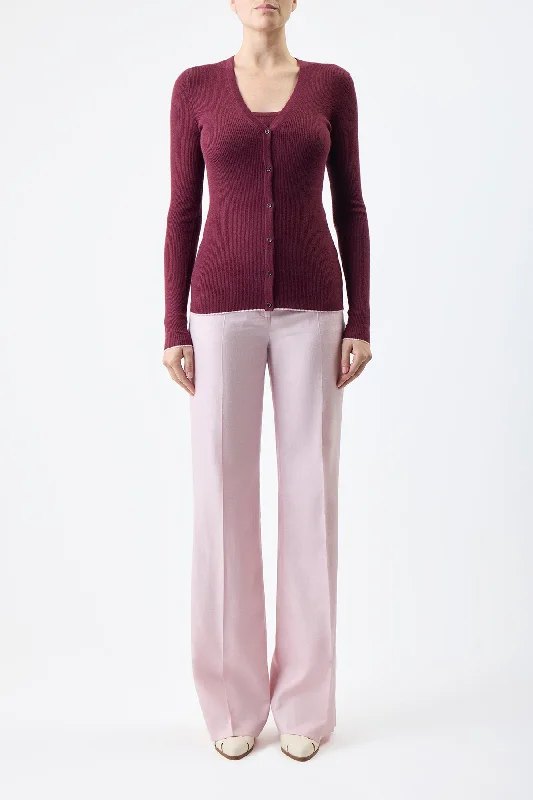 Addison Knit Cardigan in Bordeaux Cashmere Silk