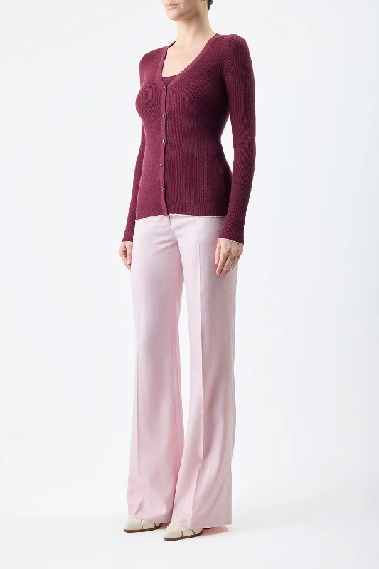 Addison Knit Cardigan in Bordeaux Cashmere Silk