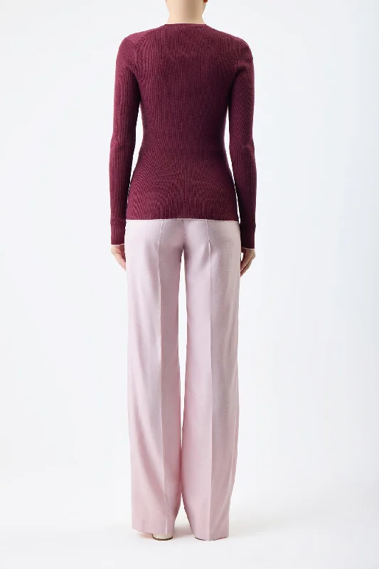 Addison Knit Cardigan in Bordeaux Cashmere Silk