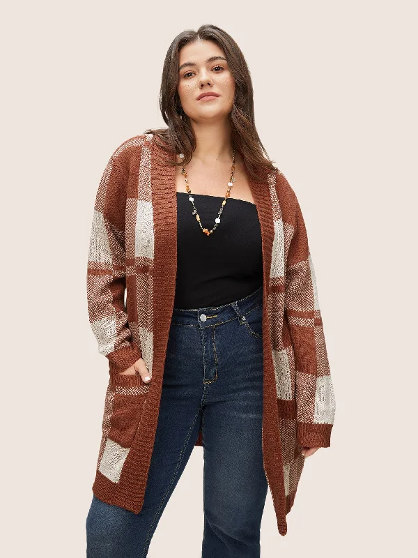 Contrast Colorblock Pocket Open Front Cardigan