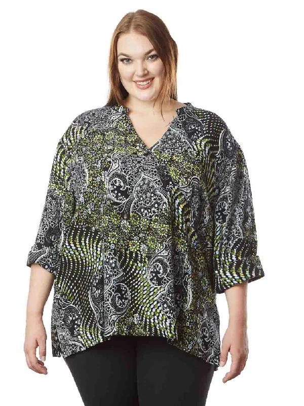 Tianello  Plus Sized Print ""Paisley Garden""  TENCEL™   ""Diva"" Blouse