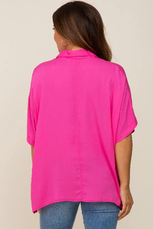 Fuchsia Button Up Dolman Short Sleeve Maternity Top