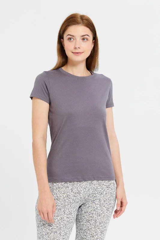 Women Grey Plain Short Sleeve T-Shirt