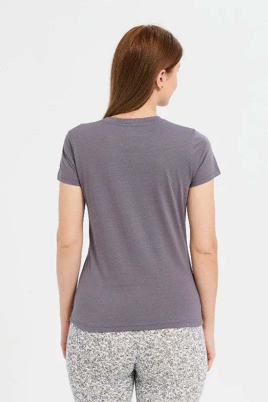 Women Grey Plain Short Sleeve T-Shirt