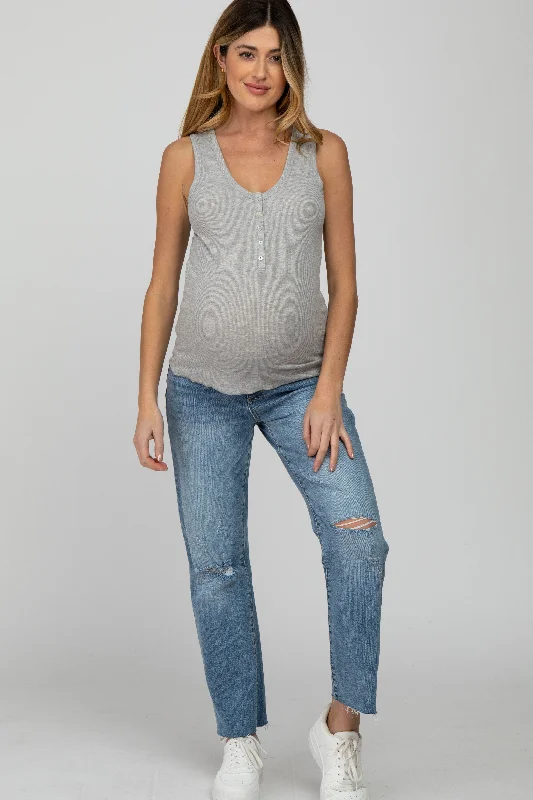 Heather Grey Ribbed Button Front Maternity Tank Top