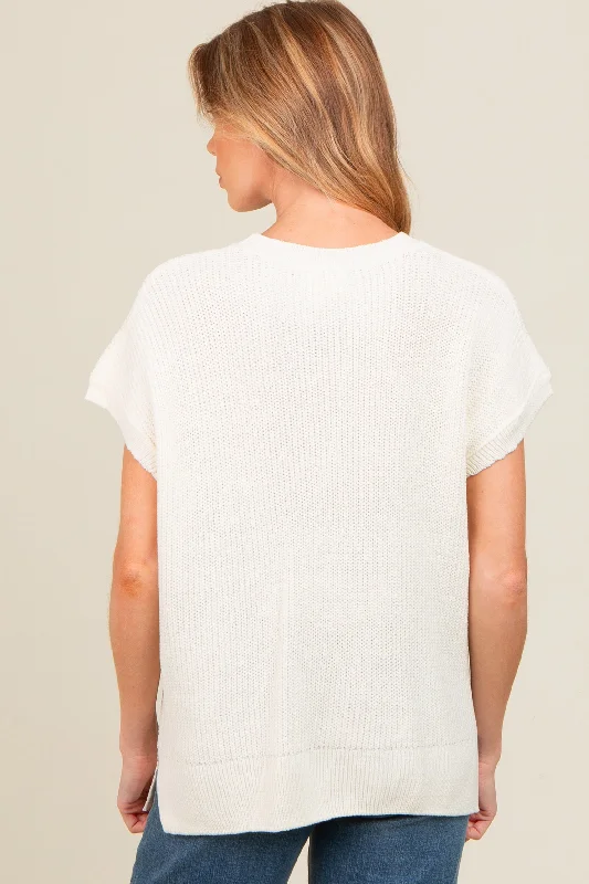 Ivory Dolman Short Sleeve Side Slit Maternity Sweater Top