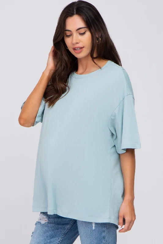 Light Blue Basic Oversized Maternity Tee