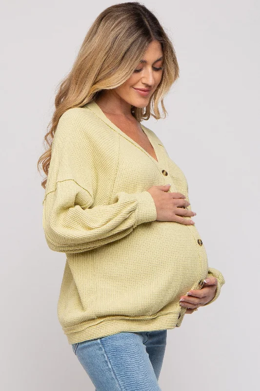 Lime Waffle Knit Button Long Sleeve Maternity Top