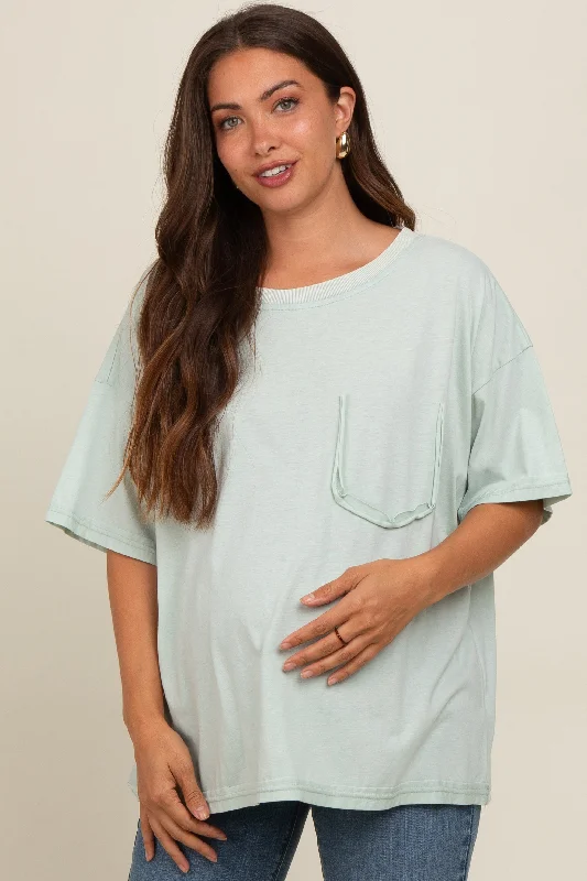 Mint Green Vintage Wash Oversized Maternity Tee