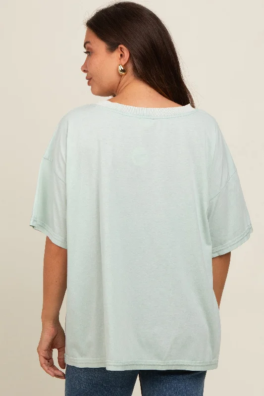 Mint Green Vintage Wash Oversized Maternity Tee