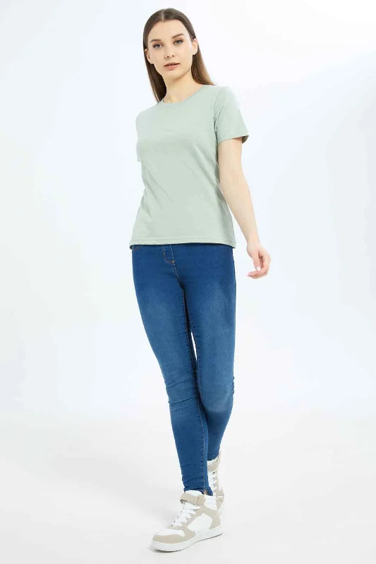 Women Mint Plain T-Shirt