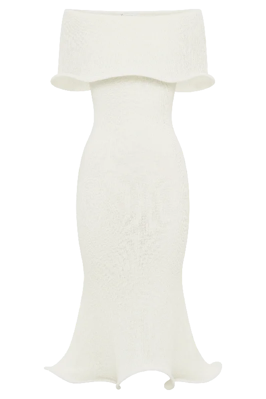 Molly Off Shoulder Knit Midi Dress - Ivory