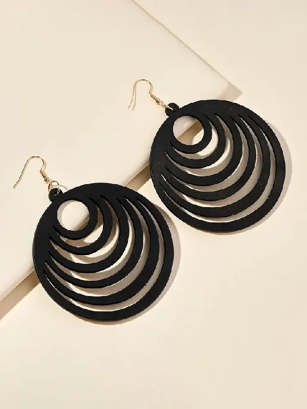 Multi Layer Round Wood Statement Earrings