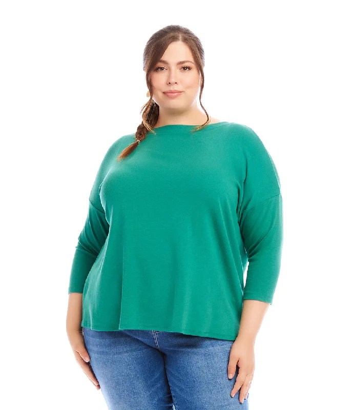 Plus Size 3/4 Sleeve Boatneck Top