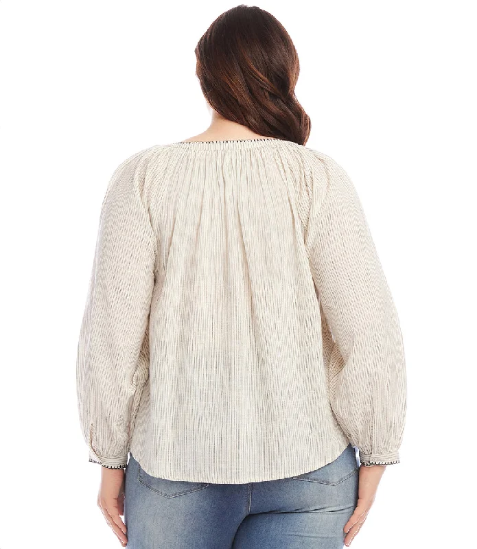 Plus Size Edge Stitch Peasant Top