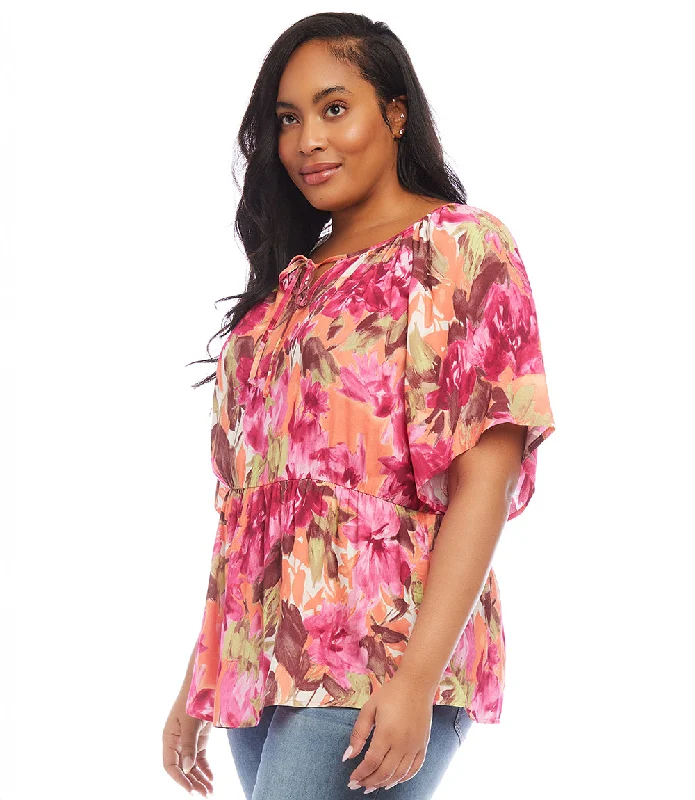 Plus Size Ruffle Hem Peasant Top