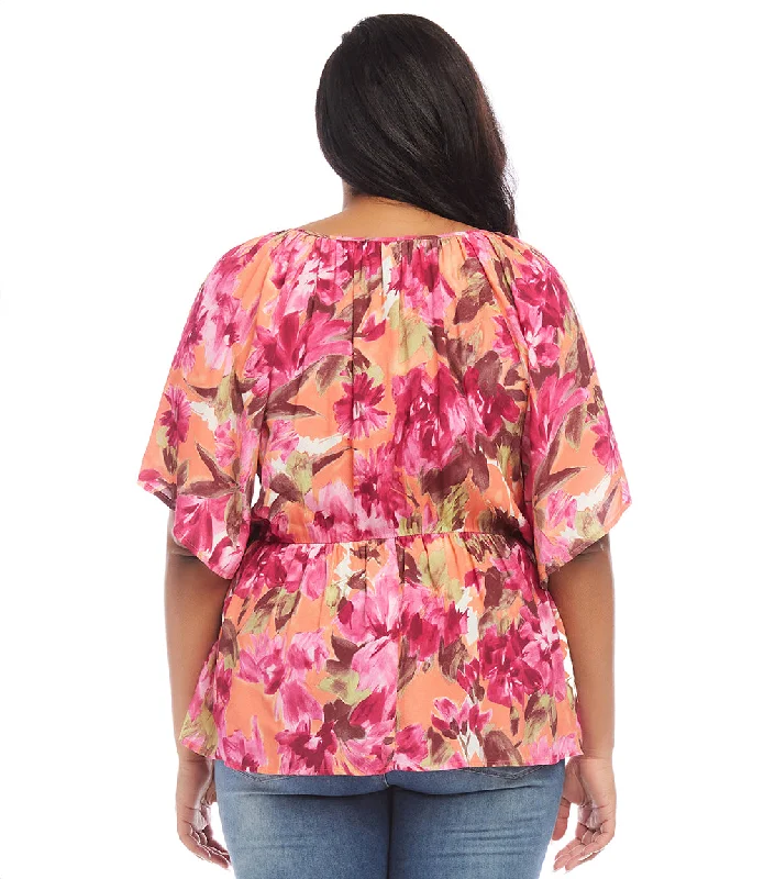 Plus Size Ruffle Hem Peasant Top