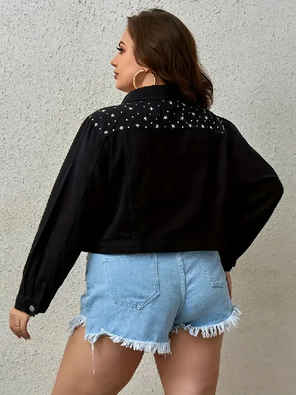 Rocky Plus Size Black Star Studded Denim Jacket