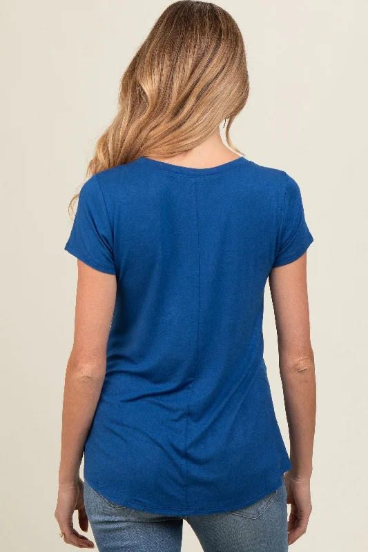 Royal Blue Basic Short Sleeve Maternity Top