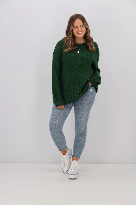 Shine On Label Maria Cable Detail Drop Shoulder Jumper Forest Green