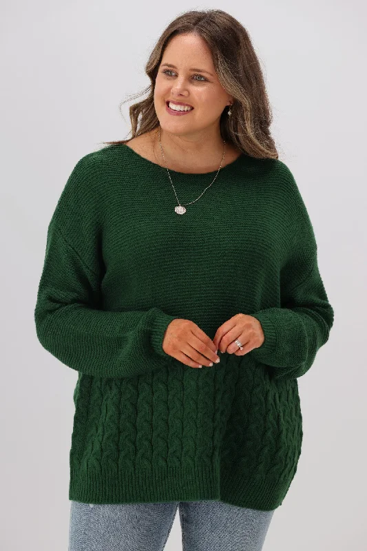 Shine On Label Maria Cable Detail Drop Shoulder Jumper Forest Green