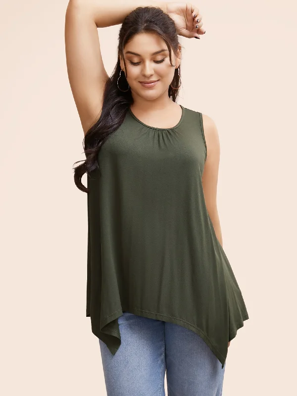 Solid Gathered Hanky Hem Tank Top