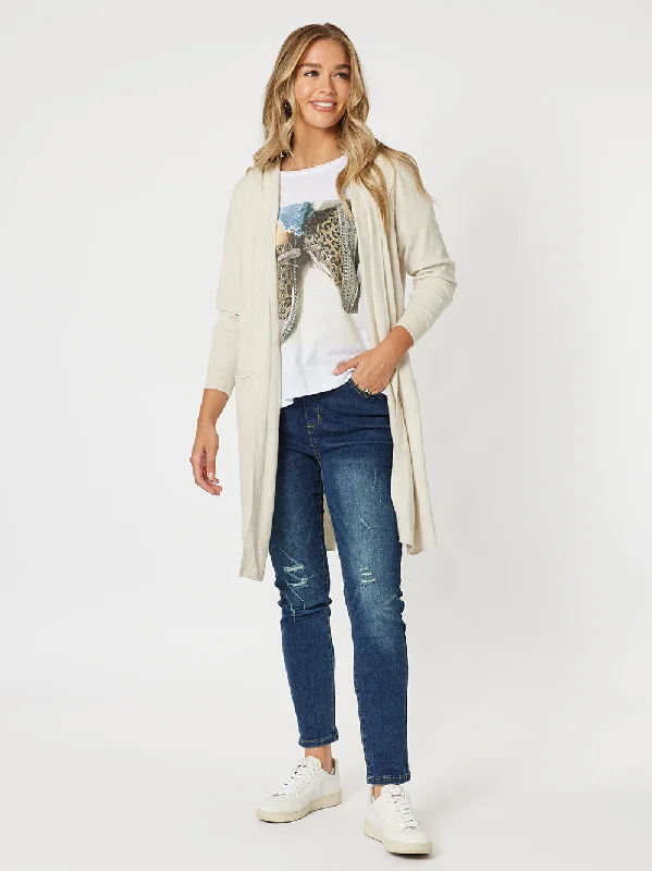 Threadz Ella Long Line Cardi Natural